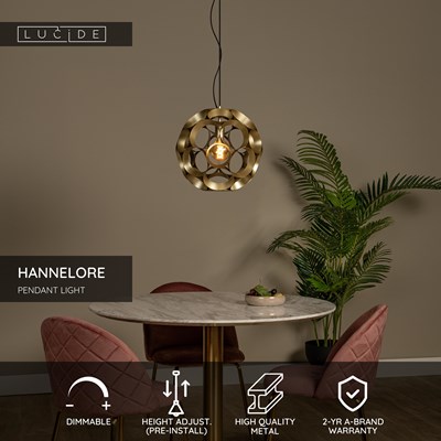 Lucide HANNELORE - Pendant light - Ø 40 cm - 1xE27 - Matt Gold / Brass